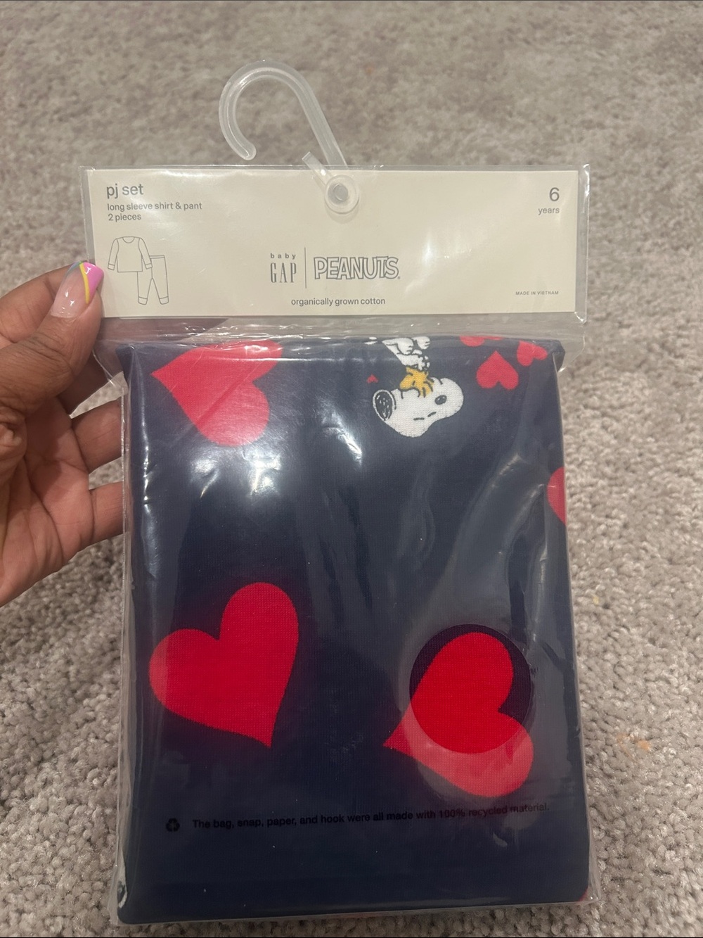 GAP Navy Kids Pajama Set with Red Hearts and Snoopy